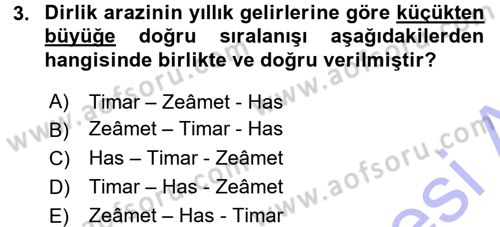 Osmanlı Merkez ve Taşra Teşkilatı Dersi 2015 - 2016 Yılı (Final) Dönem Sonu Sınav Soruları 3. Soru