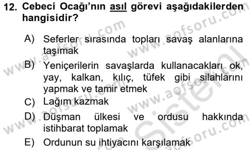 Osmanlı Merkez ve Taşra Teşkilatı Dersi 2016 - 2017 Yılı (Vize) Ara Sınavı 12. Soru