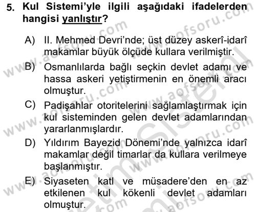 Osmanlı Merkez ve Taşra Teşkilatı Dersi 2016 - 2017 Yılı (Vize) Ara Sınavı 5. Soru