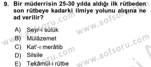 Osmanlı Merkez ve Taşra Teşkilatı Dersi 2016 - 2017 Yılı (Vize) Ara Sınavı 9. Soru