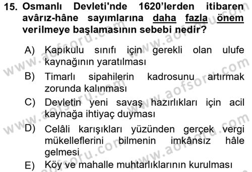 Osmanlı Merkez ve Taşra Teşkilatı Dersi 2016 - 2017 Yılı (Final) Dönem Sonu Sınav Soruları 15. Soru