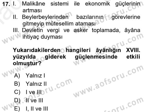 Osmanlı Merkez ve Taşra Teşkilatı Dersi 2016 - 2017 Yılı (Final) Dönem Sonu Sınav Soruları 17. Soru