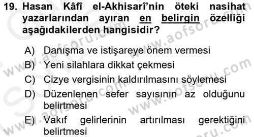 Osmanlı Merkez ve Taşra Teşkilatı Dersi 2016 - 2017 Yılı (Final) Dönem Sonu Sınav Soruları 19. Soru