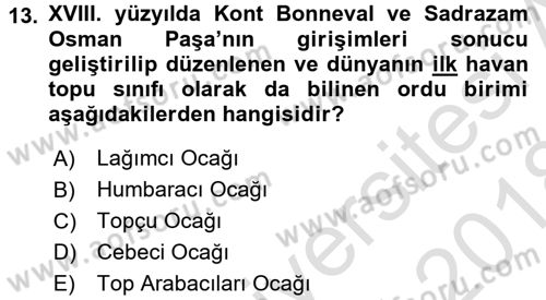 Osmanlı Merkez ve Taşra Teşkilatı Dersi Ara Sınavı Deneme Sınav Soruları 13. Soru