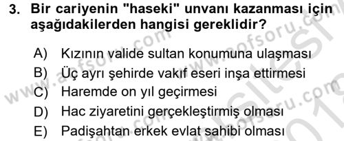Osmanlı Merkez ve Taşra Teşkilatı Dersi Ara Sınavı Deneme Sınav Soruları 3. Soru