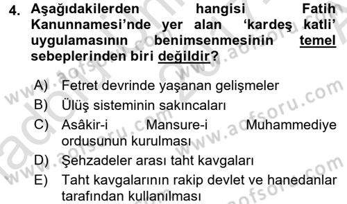 Osmanlı Merkez ve Taşra Teşkilatı Dersi Ara Sınavı Deneme Sınav Soruları 4. Soru