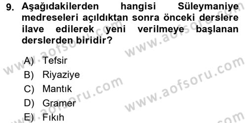 Osmanlı Merkez ve Taşra Teşkilatı Dersi Ara Sınavı Deneme Sınav Soruları 9. Soru