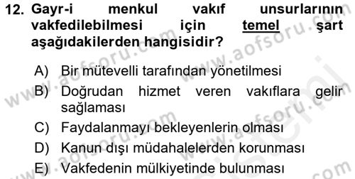 Osmanlı Merkez ve Taşra Teşkilatı Dersi 2017 - 2018 Yılı (Final) Dönem Sonu Sınavı 12. Soru