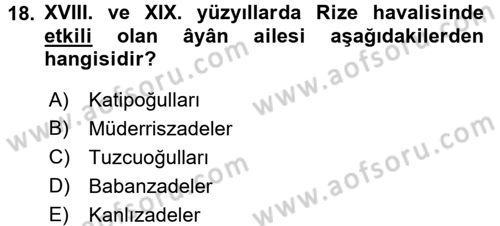 Osmanlı Merkez ve Taşra Teşkilatı Dersi 2017 - 2018 Yılı (Final) Dönem Sonu Sınavı 18. Soru