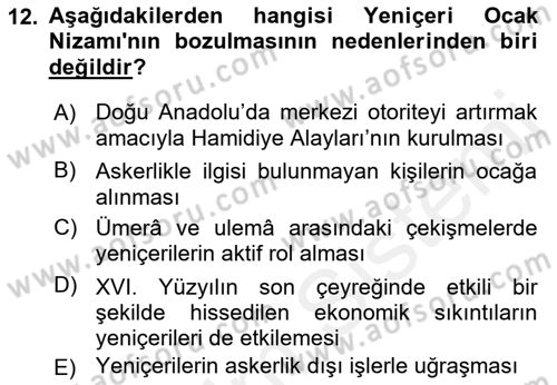 Osmanlı Merkez ve Taşra Teşkilatı Dersi 2018 - 2019 Yılı (Vize) Ara Sınav Soruları 12. Soru