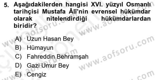 Osmanlı Merkez ve Taşra Teşkilatı Dersi 2018 - 2019 Yılı (Vize) Ara Sınav Soruları 5. Soru