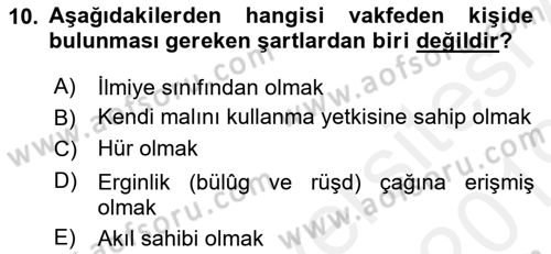 Osmanlı Merkez ve Taşra Teşkilatı Dersi 2018 - 2019 Yılı (Final) Dönem Sonu Sınav Soruları 10. Soru