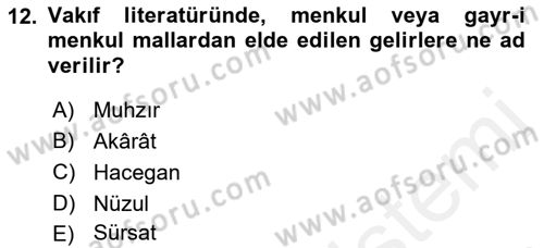 Osmanlı Merkez ve Taşra Teşkilatı Dersi 2018 - 2019 Yılı (Final) Dönem Sonu Sınav Soruları 12. Soru
