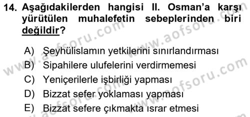 Osmanlı Merkez ve Taşra Teşkilatı Dersi 2018 - 2019 Yılı (Final) Dönem Sonu Sınav Soruları 14. Soru
