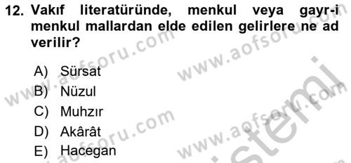 Osmanlı Merkez ve Taşra Teşkilatı Dersi 2018 - 2019 Yılı Yaz Okulu Sınav Soruları 12. Soru