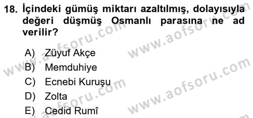 Osmanlı Merkez ve Taşra Teşkilatı Dersi 2018 - 2019 Yılı Yaz Okulu Sınav Soruları 18. Soru