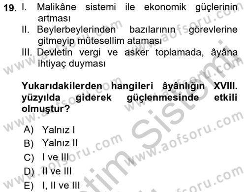 Osmanlı Merkez ve Taşra Teşkilatı Dersi 2018 - 2019 Yılı Yaz Okulu Sınav Soruları 19. Soru