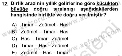 Osmanlı Merkez ve Taşra Teşkilatı Dersi 2019 - 2020 Yılı (Vize) Ara Sınavı 12. Soru