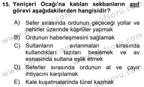 Osmanlı Merkez ve Taşra Teşkilatı Dersi 2019 - 2020 Yılı (Vize) Ara Sınavı 15. Soru