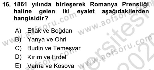 Osmanlı Merkez ve Taşra Teşkilatı Dersi 2019 - 2020 Yılı (Vize) Ara Sınavı 16. Soru