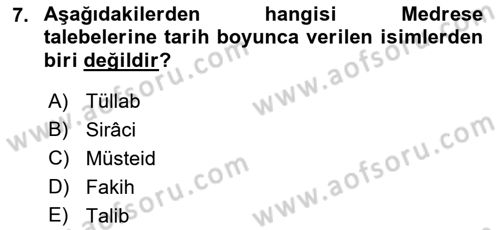 Osmanlı Merkez ve Taşra Teşkilatı Dersi 2019 - 2020 Yılı (Vize) Ara Sınavı 7. Soru