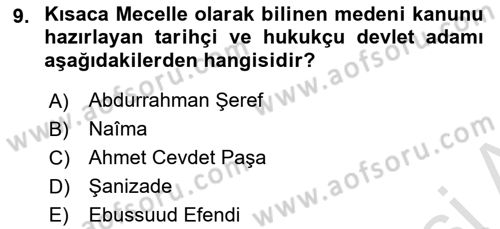 Osmanlı Merkez ve Taşra Teşkilatı Dersi 2019 - 2020 Yılı (Vize) Ara Sınavı 9. Soru