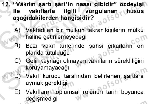 Osmanlı Merkez ve Taşra Teşkilatı Dersi 2019 - 2020 Yılı (Final) Dönem Sonu Sınav Soruları 12. Soru