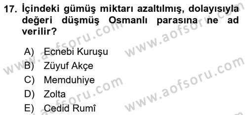 Osmanlı Merkez ve Taşra Teşkilatı Dersi 2019 - 2020 Yılı (Final) Dönem Sonu Sınav Soruları 17. Soru