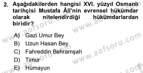 Osmanlı Merkez ve Taşra Teşkilatı Dersi 2019 - 2020 Yılı (Final) Dönem Sonu Sınav Soruları 2. Soru