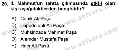 Osmanlı Merkez ve Taşra Teşkilatı Dersi 2019 - 2020 Yılı (Final) Dönem Sonu Sınav Soruları 20. Soru