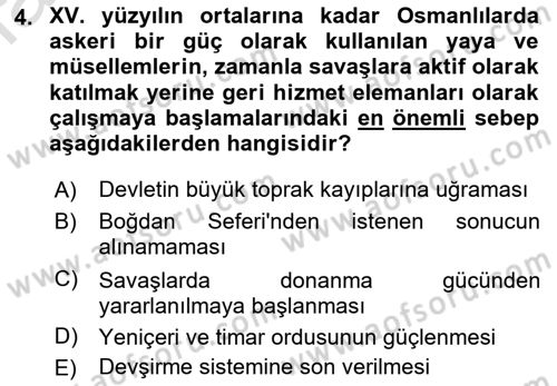 Osmanlı Merkez ve Taşra Teşkilatı Dersi 2019 - 2020 Yılı (Final) Dönem Sonu Sınav Soruları 4. Soru