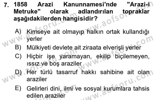 Osmanlı Merkez ve Taşra Teşkilatı Dersi 2019 - 2020 Yılı (Final) Dönem Sonu Sınav Soruları 7. Soru