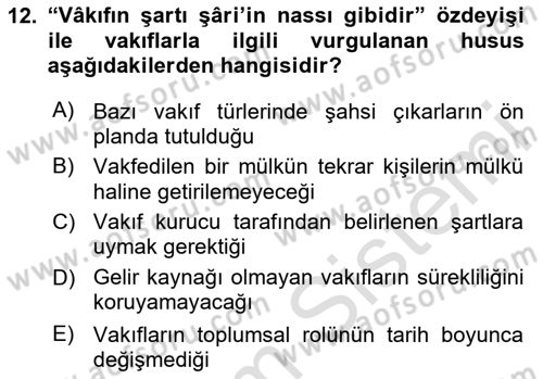 Osmanlı Merkez ve Taşra Teşkilatı Dersi 2020 - 2021 Yılı Yaz Okulu Sınav Soruları 12. Soru