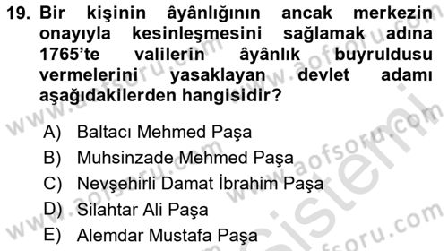 Osmanlı Merkez ve Taşra Teşkilatı Dersi 2020 - 2021 Yılı Yaz Okulu Sınav Soruları 19. Soru