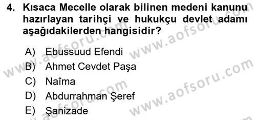 Osmanlı Merkez ve Taşra Teşkilatı Dersi 2020 - 2021 Yılı Yaz Okulu Sınav Soruları 4. Soru