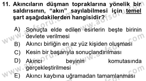 Osmanlı Merkez ve Taşra Teşkilatı Dersi Ara Sınavı Deneme Sınav Soruları 11. Soru