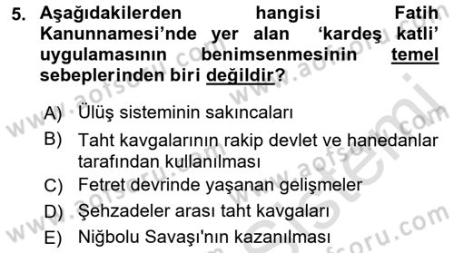 Osmanlı Merkez ve Taşra Teşkilatı Dersi 2021 - 2022 Yılı (Vize) Ara Sınav Soruları 5. Soru