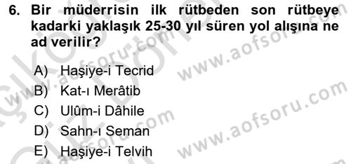 Osmanlı Merkez ve Taşra Teşkilatı Dersi 2021 - 2022 Yılı (Vize) Ara Sınav Soruları 6. Soru