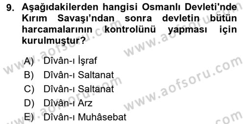 Osmanlı Merkez ve Taşra Teşkilatı Dersi 2021 - 2022 Yılı (Vize) Ara Sınav Soruları 9. Soru