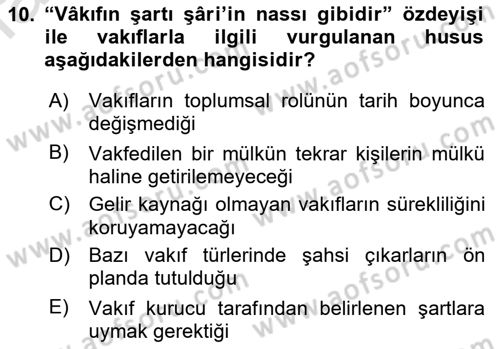 Osmanlı Merkez ve Taşra Teşkilatı Dersi 2021 - 2022 Yılı (Final) Dönem Sonu Sınav Soruları 10. Soru