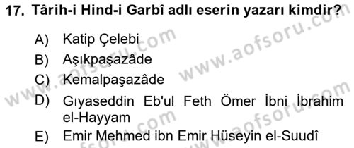 Osmanlı Merkez ve Taşra Teşkilatı Dersi 2021 - 2022 Yılı (Final) Dönem Sonu Sınav Soruları 17. Soru