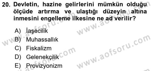 Osmanlı Merkez ve Taşra Teşkilatı Dersi 2021 - 2022 Yılı (Final) Dönem Sonu Sınav Soruları 20. Soru