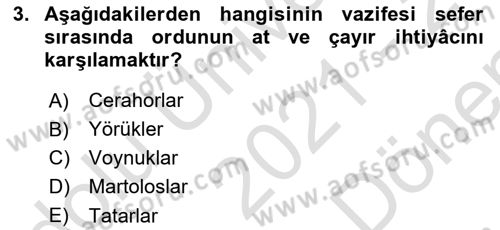 Osmanlı Merkez ve Taşra Teşkilatı Dersi 2021 - 2022 Yılı (Final) Dönem Sonu Sınav Soruları 3. Soru