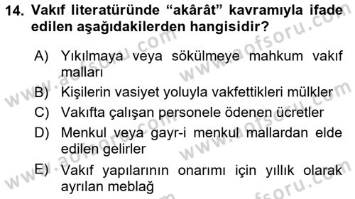 Osmanlı Merkez ve Taşra Teşkilatı Dersi 2021 - 2022 Yılı Yaz Okulu Sınav Soruları 14. Soru