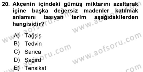 Osmanlı Merkez ve Taşra Teşkilatı Dersi 2021 - 2022 Yılı Yaz Okulu Sınav Soruları 20. Soru