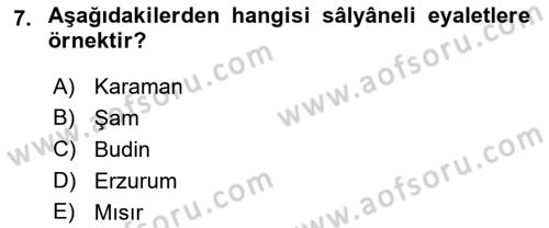 Osmanlı Merkez ve Taşra Teşkilatı Dersi 2021 - 2022 Yılı Yaz Okulu Sınav Soruları 7. Soru
