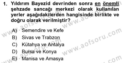 Osmanlı Merkez ve Taşra Teşkilatı Dersi 2022 - 2023 Yılı (Vize) Ara Sınavı 1. Soru