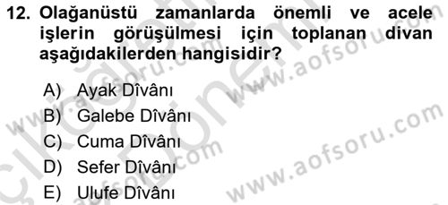 Osmanlı Merkez ve Taşra Teşkilatı Dersi 2022 - 2023 Yılı (Vize) Ara Sınavı 12. Soru