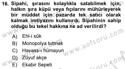 Osmanlı Merkez ve Taşra Teşkilatı Dersi 2022 - 2023 Yılı (Vize) Ara Sınavı 16. Soru