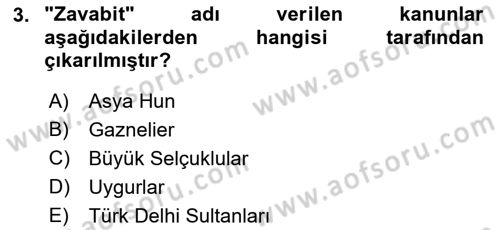 Osmanlı Merkez ve Taşra Teşkilatı Dersi 2022 - 2023 Yılı (Vize) Ara Sınavı 3. Soru